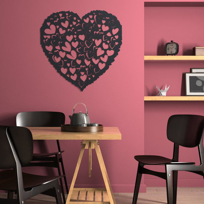 Art mural Clustered Hearts, H 23,6 po x l 23,6 po x P 1 po, Noir