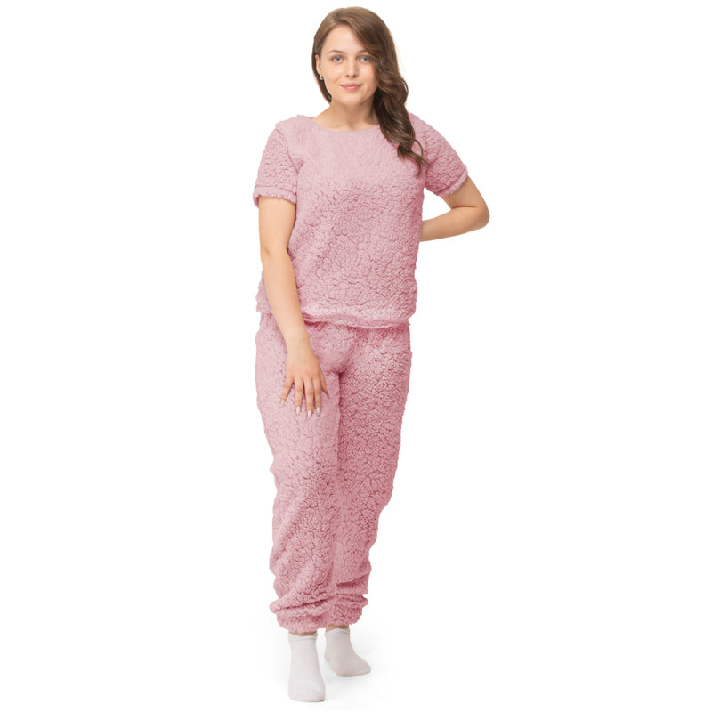 Owego Fleece Bathrobe with Hood, 73" W x 68" L, Pink