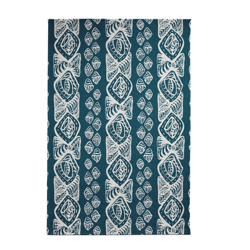 Tapis bleu sarcelle à motif géométrique, Rectangle 4 pi x 6 pi