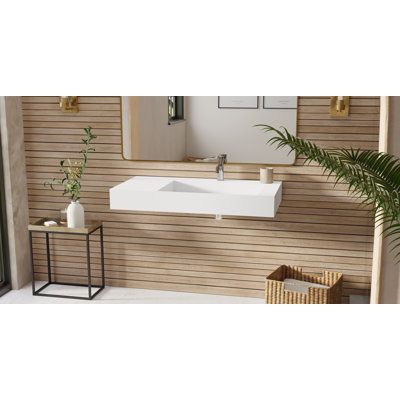 Lavabo de salle de bain mural rectangulaire en résine blanc mat 39,4 po x 19,6 po Badeloft WT-04-B-M