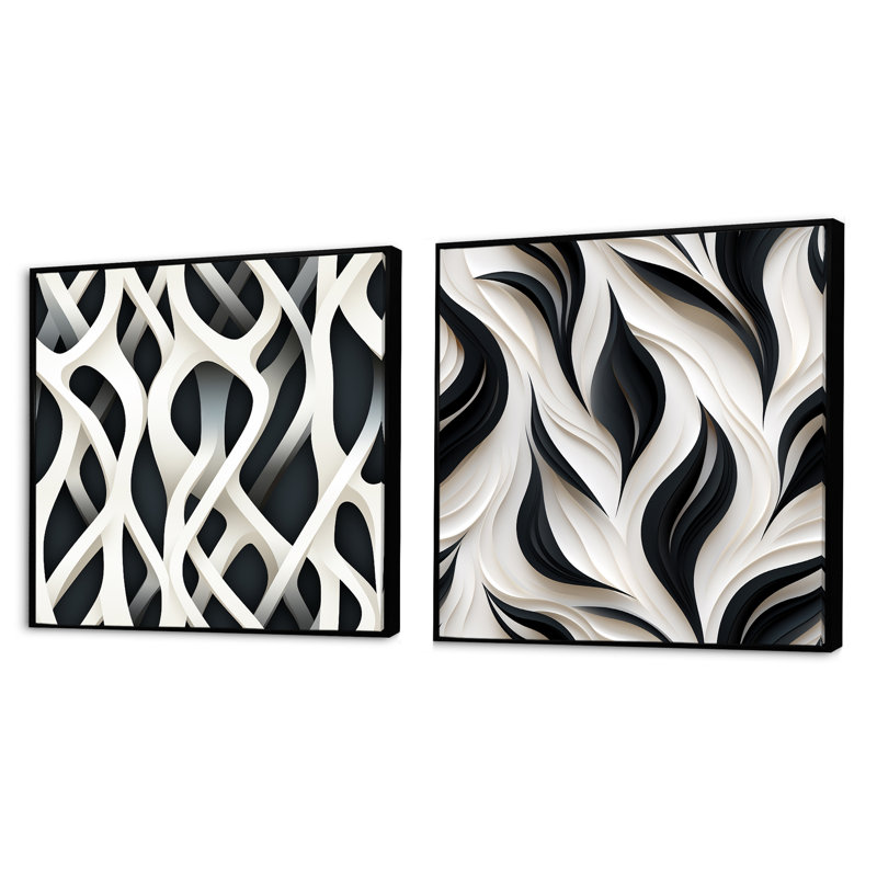 Corenzo - Ensemble de 2 collages carrés à formes abstraites, Cadre flottant noir, H 30 po x l 61 po