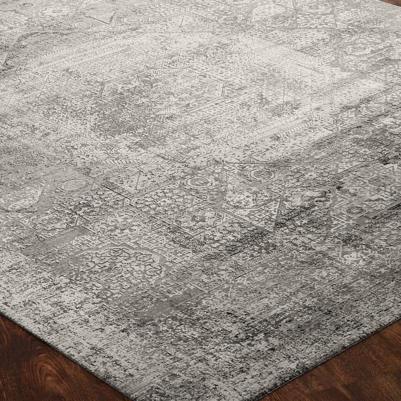 Oriental Area Rug in Gray, Rectangle 8'9" x 11'9", Gray