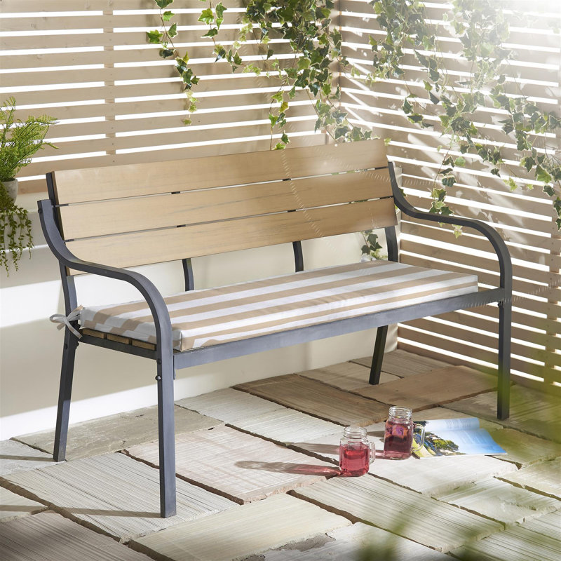 Garden Bench Pad Seat Cushion, Beige Striped
