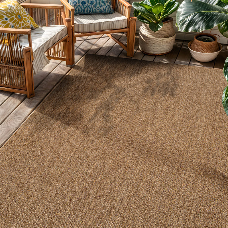 Diamond Grid Natural/Jute Easy-Care Indoor/Outdoor Flat Woven Area Rug, Rectangle 4' x 6'