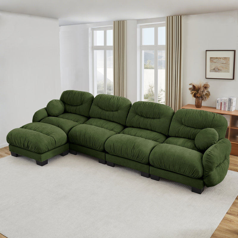 Canapé modulaire en tissu chenille, H 36,2 po x l 150,3 po x P 61,4 po, Vert