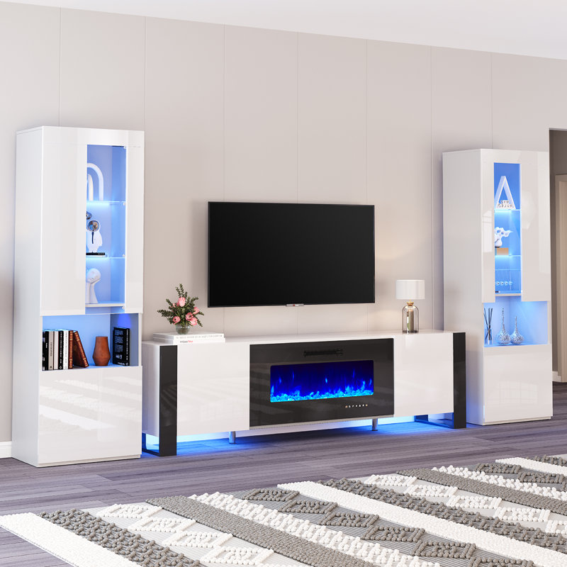 Bhhatu Entertainment Center with Electric Fireplace, 70", White/Black