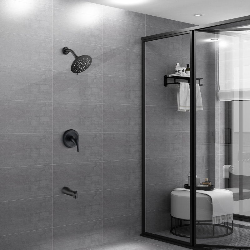Pomme de douche à pluie et bec de baignoire 6 po, garniture de baignoire et douche à poignée simple, Noir mat