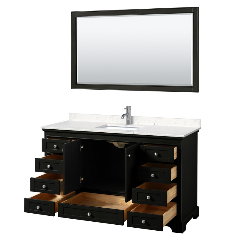 Deborah 60'' Single Bathroom Vanity with Marble Top, Carrara Cultured Marble, Dark Espresso/Polished Chrome