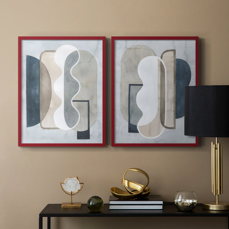 Shapes and Shadows I-Premium, reproduction encadrée prête à accrocher - aucun clou requis - aucun clou requis, Rouge