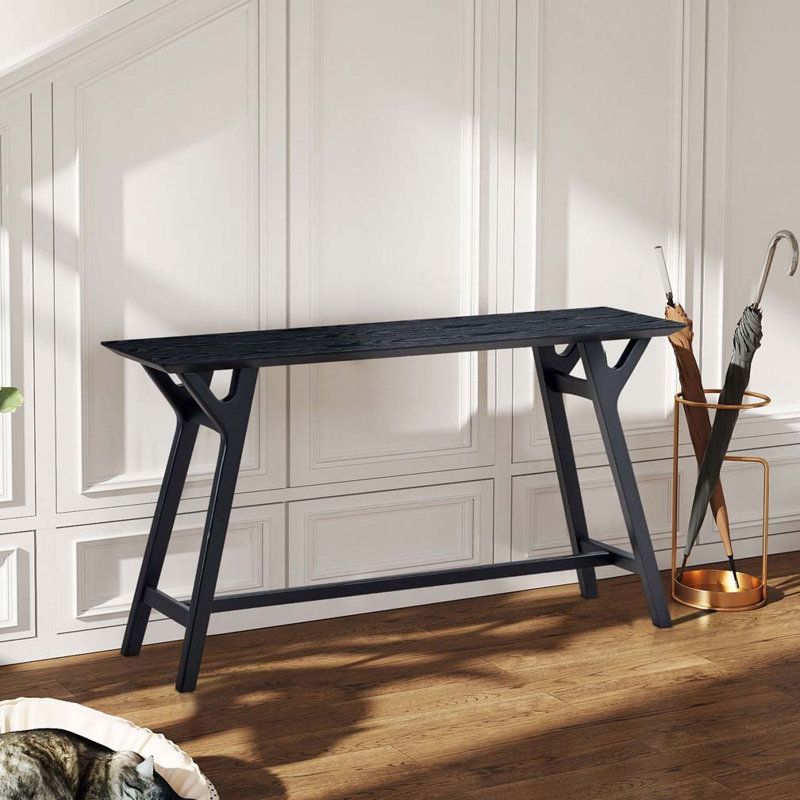 Console étroite avec pieds en bois massif, Noir, noir, noir, noir