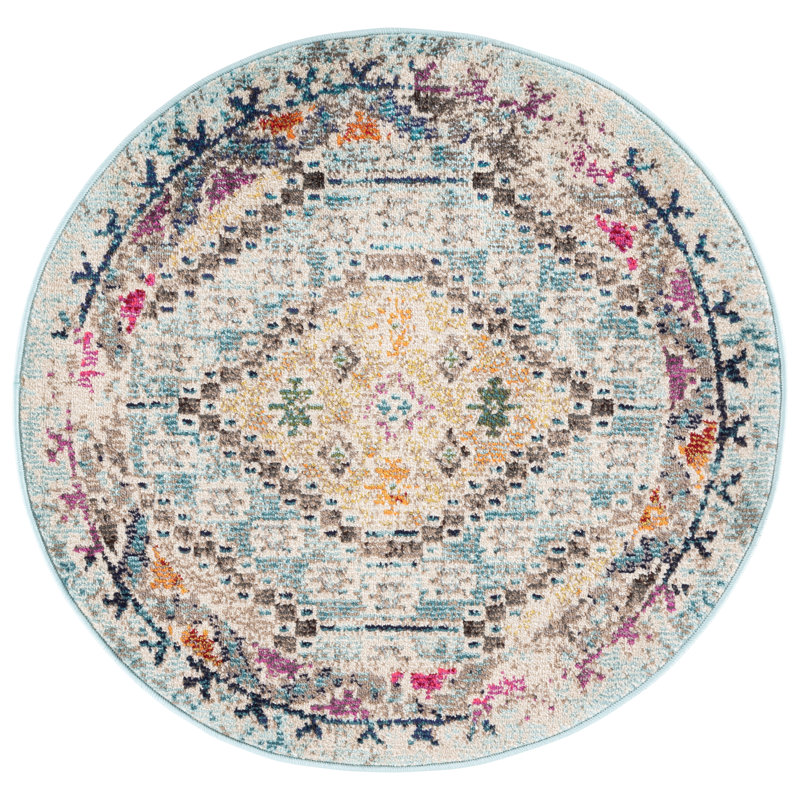 Felty Southwestern Blue/Yellow Area Rug, Round 3'