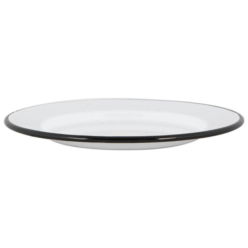 Argon Tableware - White Enamel Dinner Plates - 25.5cm - Set of 12, Black