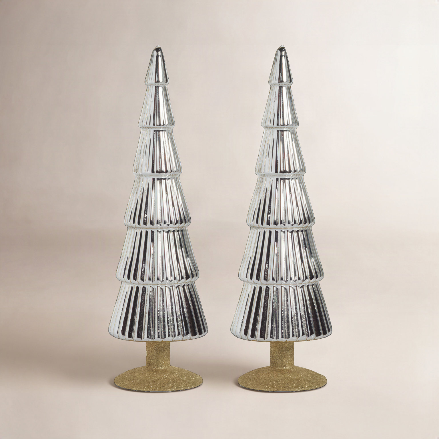 Halette 2-Piece Red Glass Tabletop Tree Set, 13.5" H x 3.5" W x 3.5" D, Silver/Gold