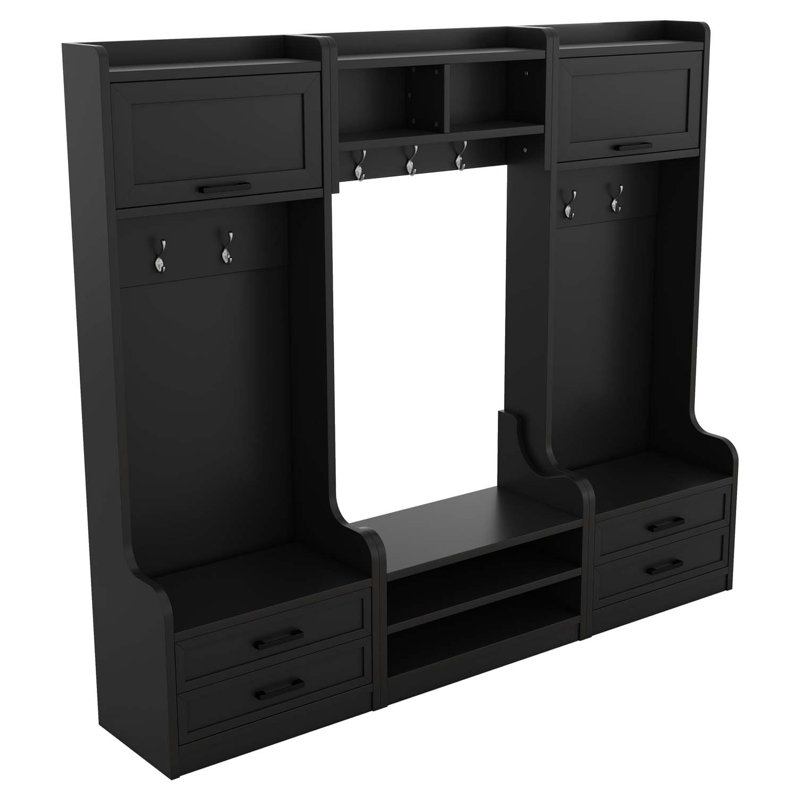 4-in-1 Detachable Hall Tree with Storage and 7 Hooks, Multiple Functions Hallway Coat Rack with Storage Drawers and Cabinet, Shoe Bench for Entryway Hallway