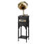 Tourne-disque noir Mid-Century rétro, bois massif avec pavillon en laiton, compatible vinyle, Bluetooth et lecture USB