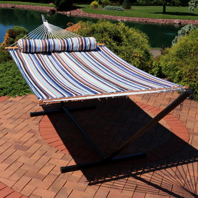 Mullin 2-Person Quilted Polyester Spreader Bar Hammock with Stand - Ocean Isle