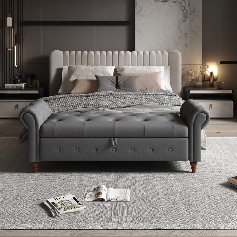 Fabric Bed Bench, Dark Gray