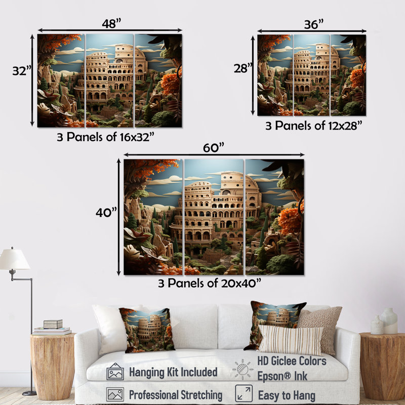 «The Coliseum Inspired By Ancient Roman Arenas I», ensemble de reproductions d'art mural, H 40 po x l 60 po x P 1 po