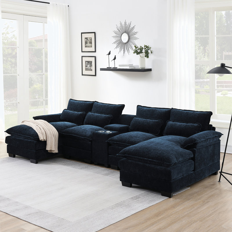 Canapé modulaire en U 5 pièces rembourré, Blue Chenille