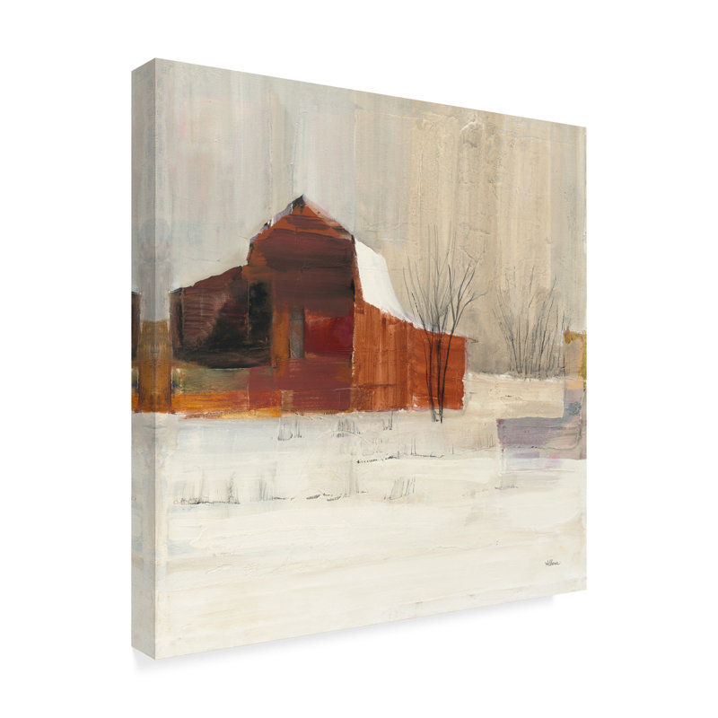 « winter on the farm », reproduction de peinture à l’acrylique sur toile tendue, H 18 po x l 18 po x P 2 po