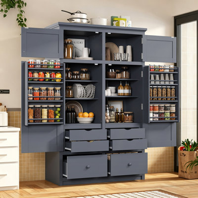 Armoire de cuisine autoportante de 74,8 po de hauteur avec tiroirs, tablettes de porte et plateaux coulissants pour la salle à manger