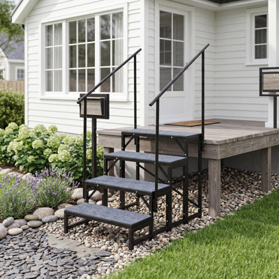 Heavy-Duty RV Step Ladder with Dual Handrails – 4 Non-Slip Steps – Portable for Camper, Trailer, Mobile Home, Porch, Pool – Durable Black – Specs: 4 Steps, Color: Black