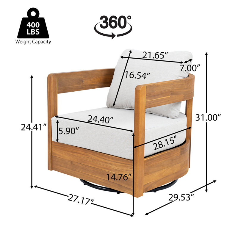 Fauteuil club pivotant en bois Telluride