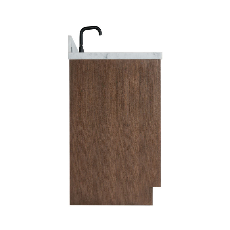 ARIEL HEPBURN 37 IN RIGHT OFFSET RECTANGULAR SINK VANITY 1,5 IN, Oval, Left, Brown Oak/Matte Black