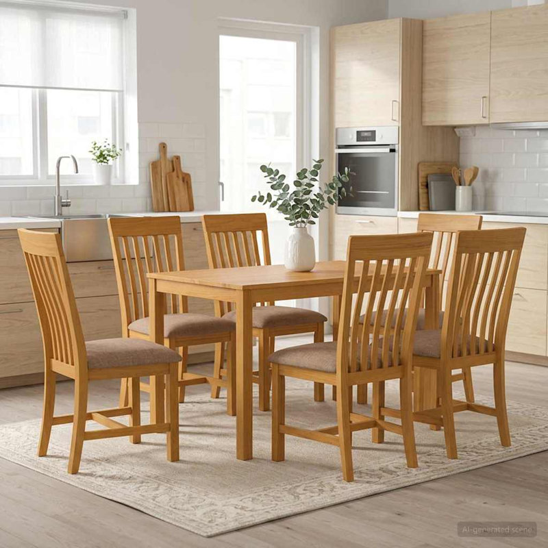 6 -Person Oak Solid Wood Dining Set, Grey, Grey, Grey, Grey
