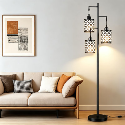 Lampe sur pied à intensité variable de 72 pouces de haut avec télécommande et interrupteur au pied, 3 ampoules DEL de 9 W incluses, 2400LM, lampe sur pied de ferme avec gradation continue et température de couleur, lampe de poteau d'arbre industrielle pour le salon et la chambre à coucher