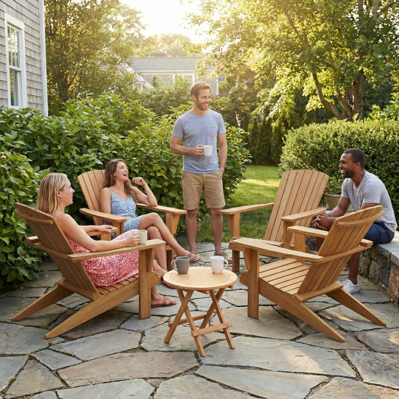 Ensemble de patio extérieur en teck Grade A 5 pièces (4 chaises + 1 table d'appoint)