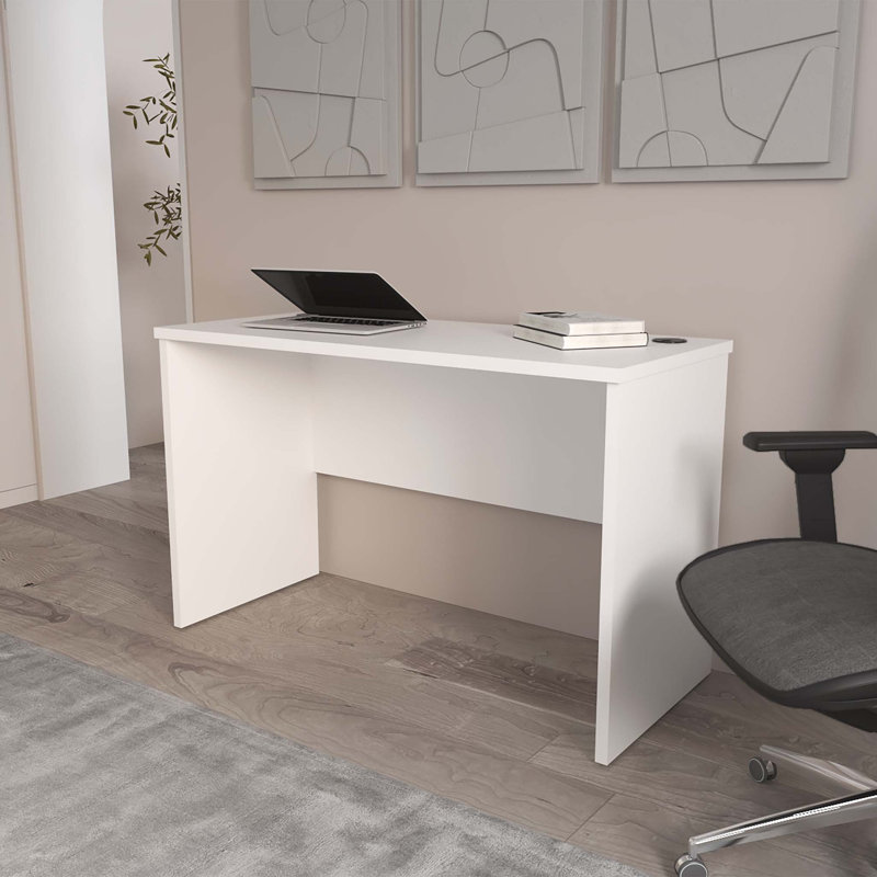 FM FURNITURE Rough Rock Minimalist Home Office Work Desk with Cable Management ., White