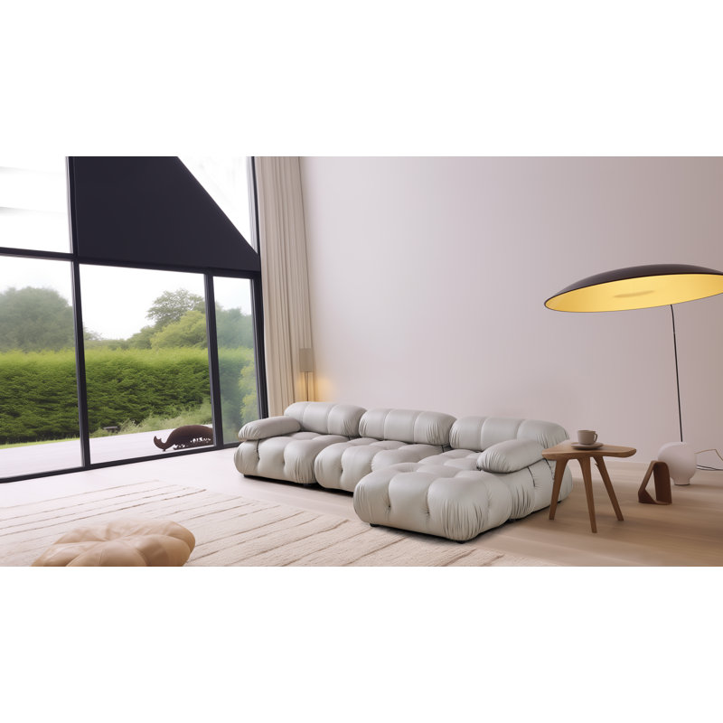 Daejuan Upholstered L-Shaped Sectional Reversible, Gray Faux Leather