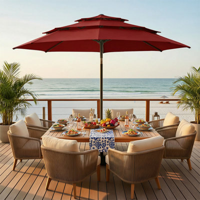 3-Tier Market Patio Umbrella with Push Button Tilt and Crank