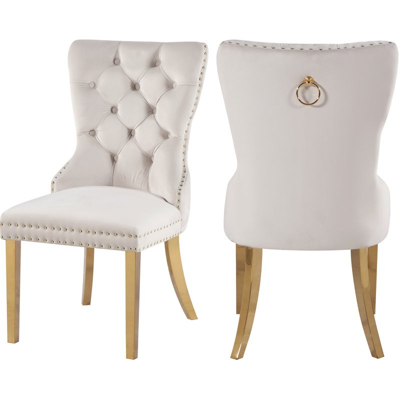 Chaise d'appoint Carmen, Velours crème, Or