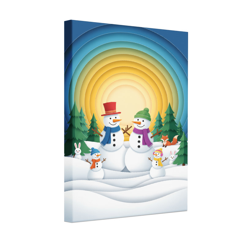 Scène de paysage de Noël de bonhomme de neige en hiver, H 36 po x l 24 po