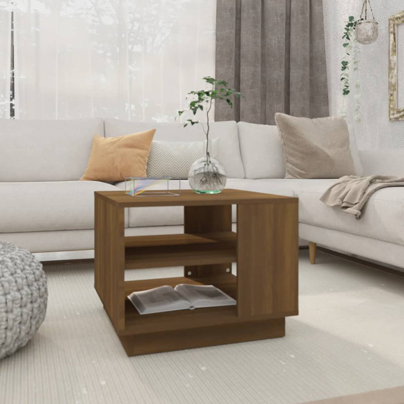 Table de bout en verre avec rangement, Chêne brun, 21,7 po x 21,7 po x 16,9 po