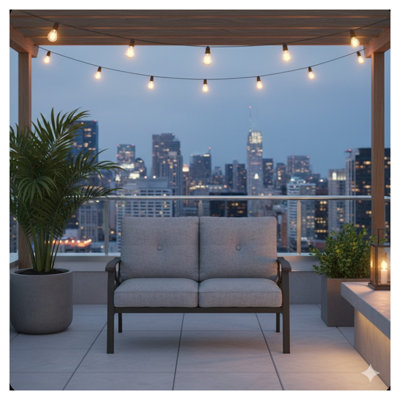 48" All-Weather Metal Loveseat with Gray Cushions - Black Frame Outdoor Patio Sofa