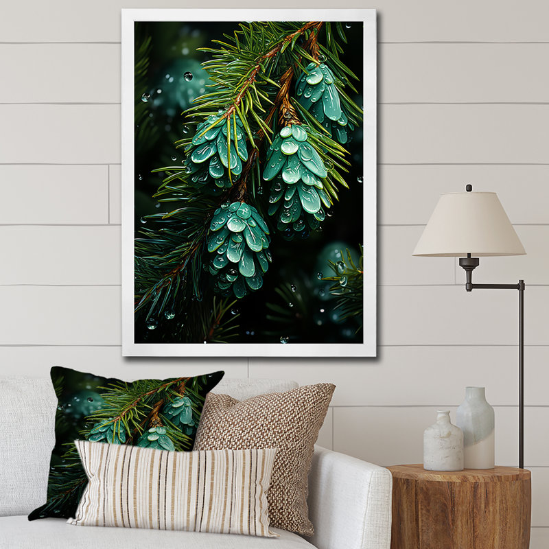 Décoration de Noël verte, pin II - art mural pin, Cadre flottant brun simple, H 32 po x l 16 po x P 1 po