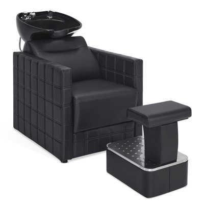 Backwash Shampoo Chair, Salon Shampoo Bowl and Chair with Ottoman for Barbershop