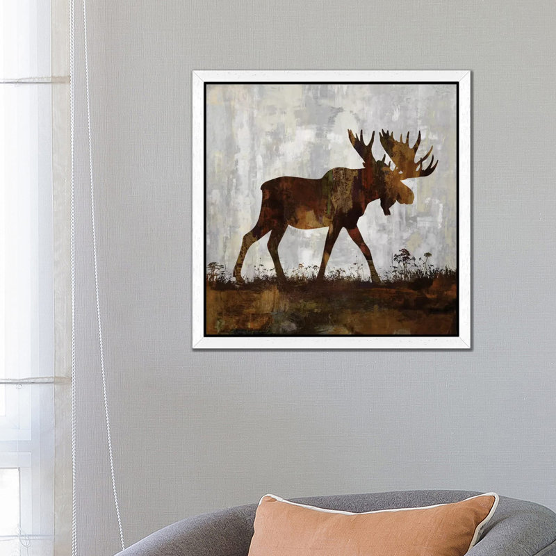 Moose 1 Piece Painting on Canvas, 45.72 cm H x 45.72 cm W, White Floater Framed
