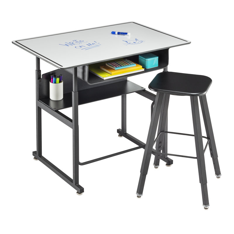 Adjustable Black Steel Standing Desk with Dry Erase Top