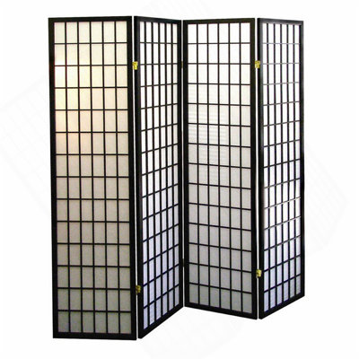 70" Tall 4-Panel Screen / Room Divider, Japanese Style with Black finish