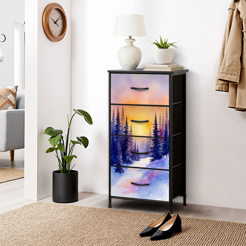 4 Drawer Dresser for Bedroom, Narrow Chest of Drawers, Wooden Top and Study Iron Frame 18"x37.5"-(WxH)