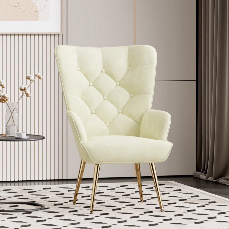 Bastoam 50Cm Wide Tufted Velvet Wingback Chair, Beige