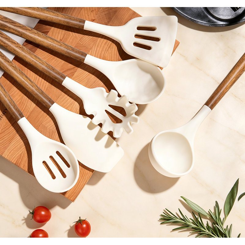 Ensemble d'ustensiles de cuisine en silicone, ensemble d'ustensiles de cuisine 8 pièces, Blanc