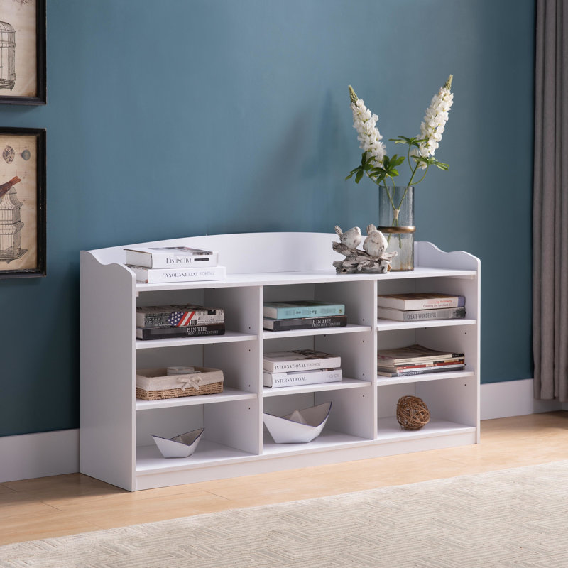 Banc à chaussures blanc avec neuf tablettes de rangement - Organisateur de vestibule pour 18 paires de chaussures