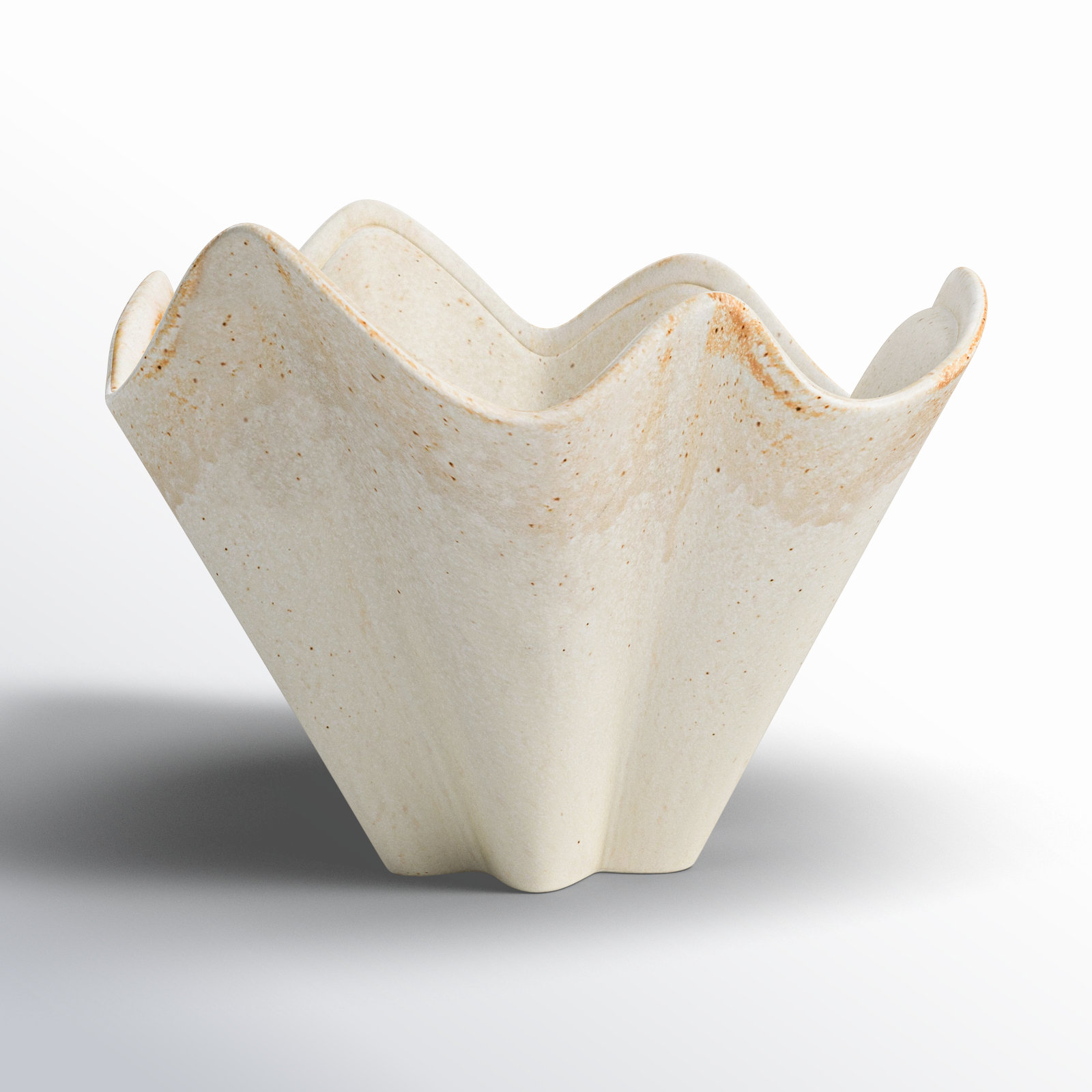Arboles Round Stoneware Ruffled Bowl With Reactive Glaze