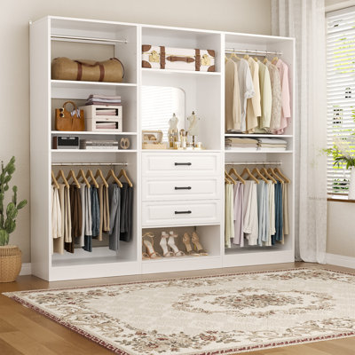 Freestanding Closet System with Drawers, Adjustable Closet Organizer with Hanging Rods and Shoe Racks