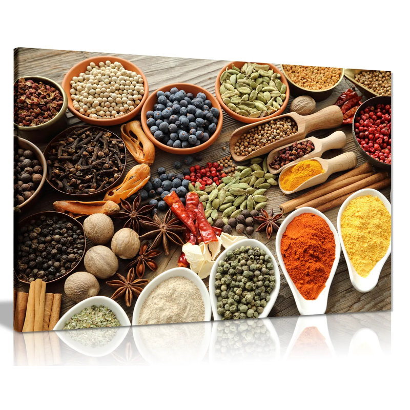 Rustic Aromatic Spices Bowls Restaurant Kitchen - Wrapped Canvas Print, 31cm H x 46cm W